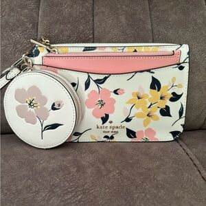 Kate Spade Staci Lily Bloom Floral Print Triple Pouch Wristlet Set Cream